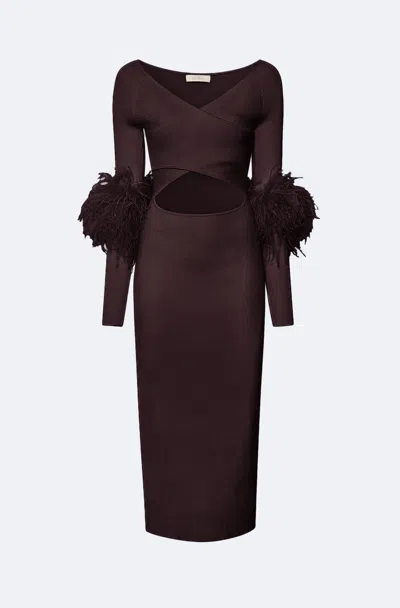 Lapointe Matte Viscose Cross Front Dress With Feathers In Dark Brown