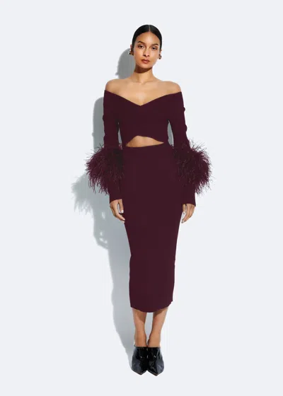 Lapointe Matte Viscose Cross Front Dress With Feathers In Mulberry