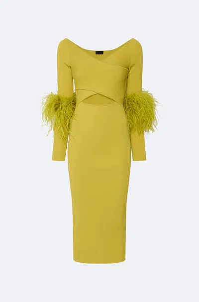 Lapointe Matte Viscose Cross Front Dress With Feathers In Yellow