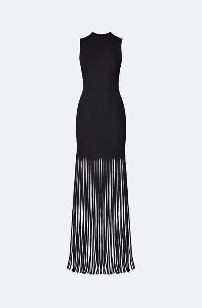 Lapointe Matte Viscose Fringe Dress In Black