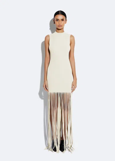 Lapointe Matte Viscose Fringe Dress In Ecru
