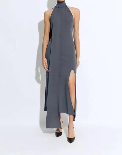 Lapointe Matte Viscose Halterneck Dress In Gray Blue In Multi
