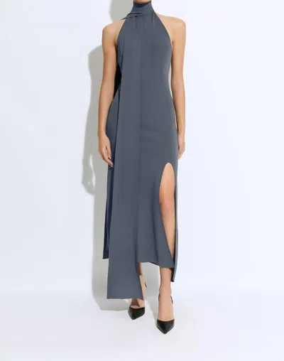 Lapointe Matte Viscose Halterneck Dress In Grey/blue In Gray