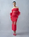 Lapointe Matte Viscose Intarsia Dress With Feathers