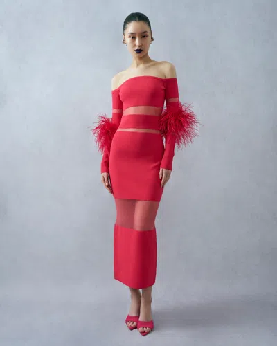 Lapointe Matte Viscose Intarsia Dress With Feathers