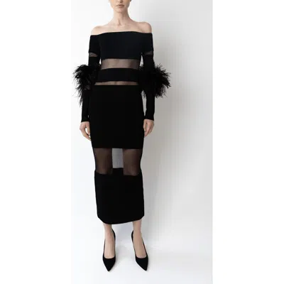 Lapointe Matte Viscose Intarsia Dress With Feathers In Black