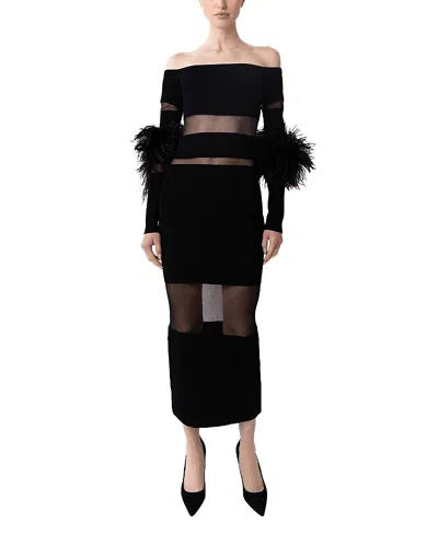 Lapointe Matte Viscose Intarsia With Feathers Dress In Black