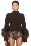 Lapointe Mock-neck Feather Merino Wool Sweater In Brown