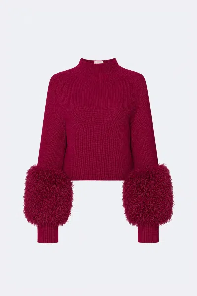 Lapointe Merino Mock Neck Sweater With Faux Shearling In Berry