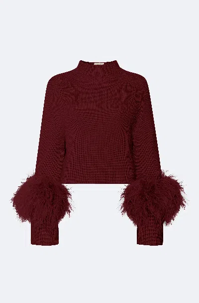 Lapointe Merino Mock Neck Classic Feather Sweater In Burgundy