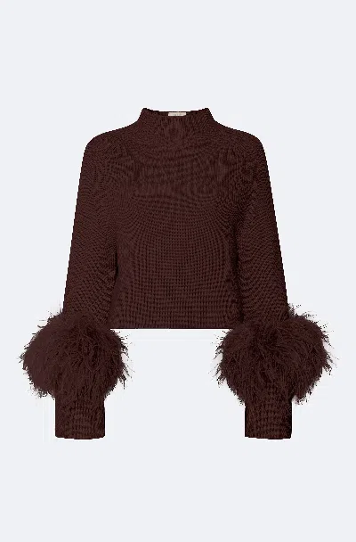 Lapointe Merino Mock Neck Sweater With Feathers In Dark Brown