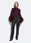 LAPOINTE MERINO MOCK NECK SWEATER WITH FEATHERS