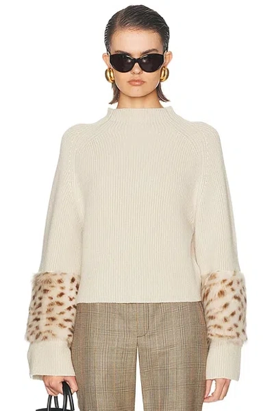Lapointe Merino Mock Neck Sweater With Patch In Neutral