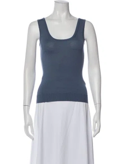 Pre-owned Lapointe Merino Wool Scoop Neck Top In Blue