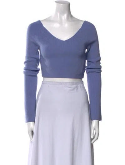 Pre-owned Lapointe Merino Wool V-neck Crop Top W/ Tags In Blue