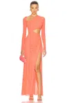 Lapointe Mesh Asymmetric Cut Out Ruched Gown In Hot Pink