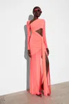 Lapointe Mesh Asymmetric Cut Out Ruched Gown In Hot Pink