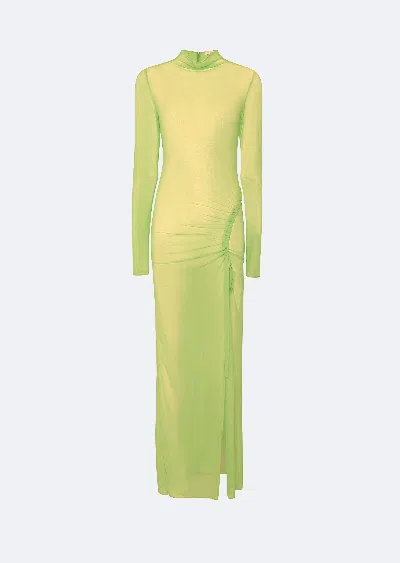 Lapointe Mesh Bias Tab Slit Dress In Lime