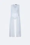 Lapointe Mesh Cowl Neck Cape Bodysuit In Cloud