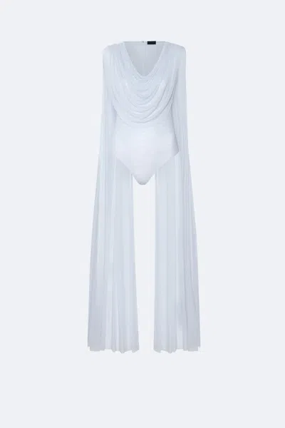 Lapointe Mesh Cowl Neck Cape Bodysuit In Cloud
