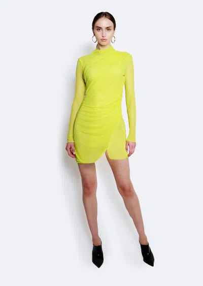 Lapointe Mesh Draped Mini Dress In Lime