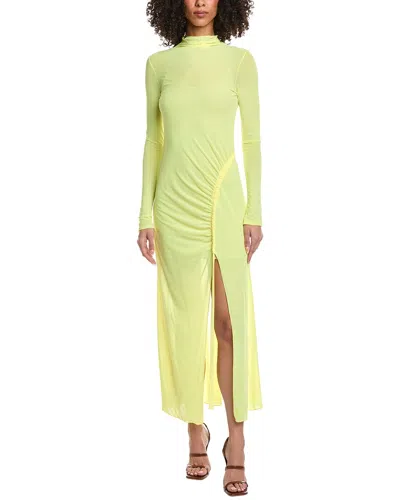 Lapointe Mesh Fitted Bias Tab Slit Dress In Yellow