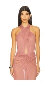 Lapointe Mesh Halter Cutout Bodysuit In Brown