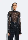 Lapointe Mesh Mock Neck Bodysuit In Black
