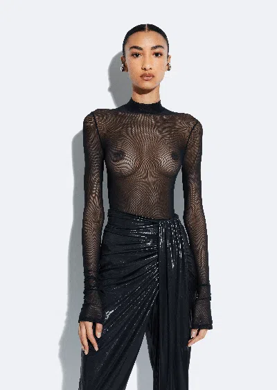 Lapointe Mesh Mock Neck Bodysuit In Black