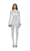 Lapointe Mesh Mock Neck Catsuit In Baby Blue
