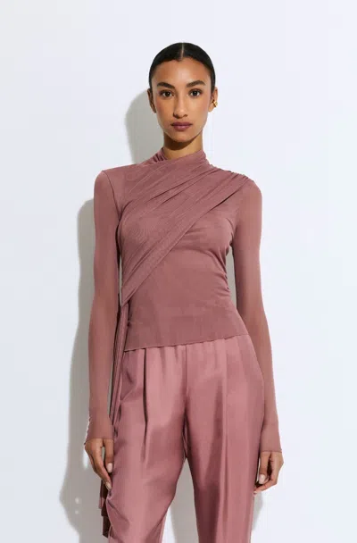 Lapointe Mesh Mock Neck Draped Top