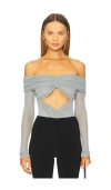 Lapointe Mesh Off The Shoulder Cut Out Ruched Bodysuit In 翠玉色