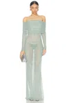 Lapointe Mesh Off The Shoulder Gown In Cyan