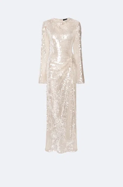 Lapointe Mesh Sequin Longsleeve Gown With Side Tucks In Ecru