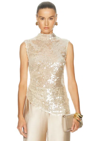 Lapointe Mesh Sequin Mockneck Top In Sand