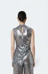 Lapointe Mesh Sequin Mockneck Top With Pleats In Black