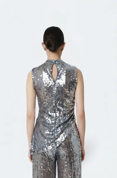Lapointe Mesh Sequin Mockneck Top With Pleats In Black