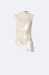 Lapointe Mesh Sequin Mockneck Top With Pleats In Ecru