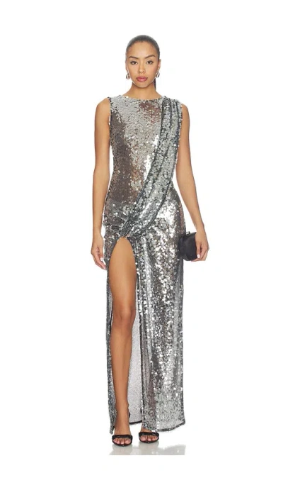 Lapointe Mesh Sequin Sleeveless Gown With Sash In Black