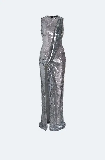 Lapointe Mesh Sequin Sleeveless Gown With Sash In Black