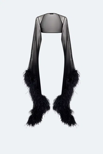 Lapointe Mesh Shrug With Feathers In Black