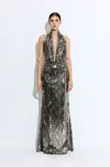 Lapointe Metal Snake Deep Cowl Neck Gown