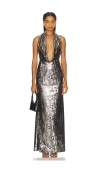 Lapointe Metal Snake Deep Cowl Neck Gown In Silver