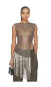 Lapointe Metallic Netting Fringe Asymmetric Top In Gray
