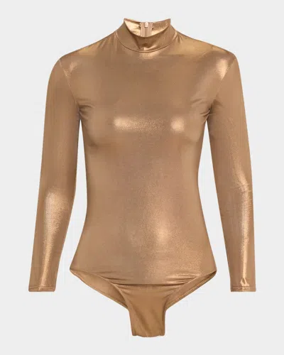 LAPOINTE METALLIC COATED JERSEY MOCK-NECK BODYSUIT
