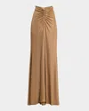 Lapointe Metallic Coated Jersey Ruched Maxi Skirt In Pale Gold