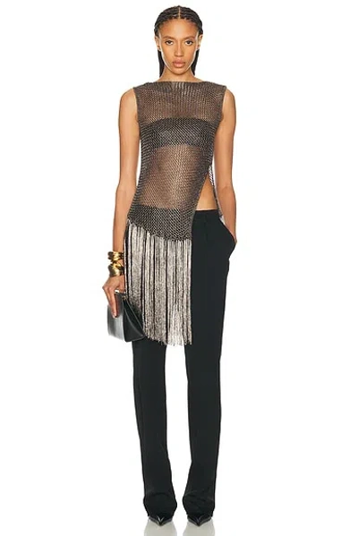 Lapointe Metallic Netting Fringe Asymmetric Top In Black
