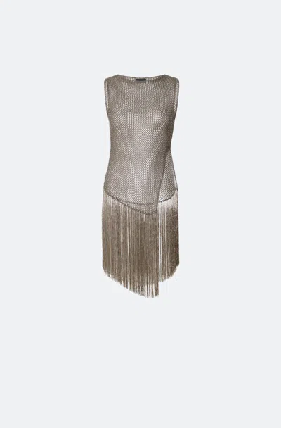 Lapointe Metallic Netting Fringe Asymmetric Top In Gunmetal