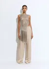 Lapointe Metallic Netting Fringe Asymmetric Top In Silver