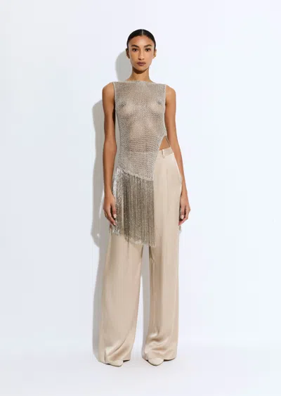 Lapointe Metallic Netting Fringe Asymmetric Top In Silver